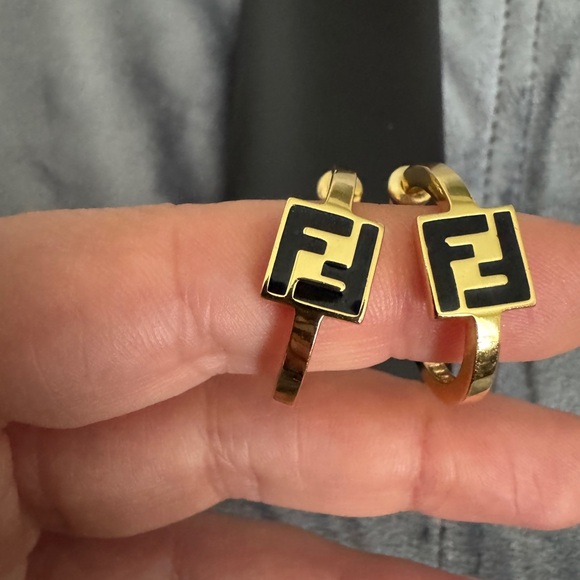 Fendi Gold Logo Hoop Earrings - Picture 1 of 8